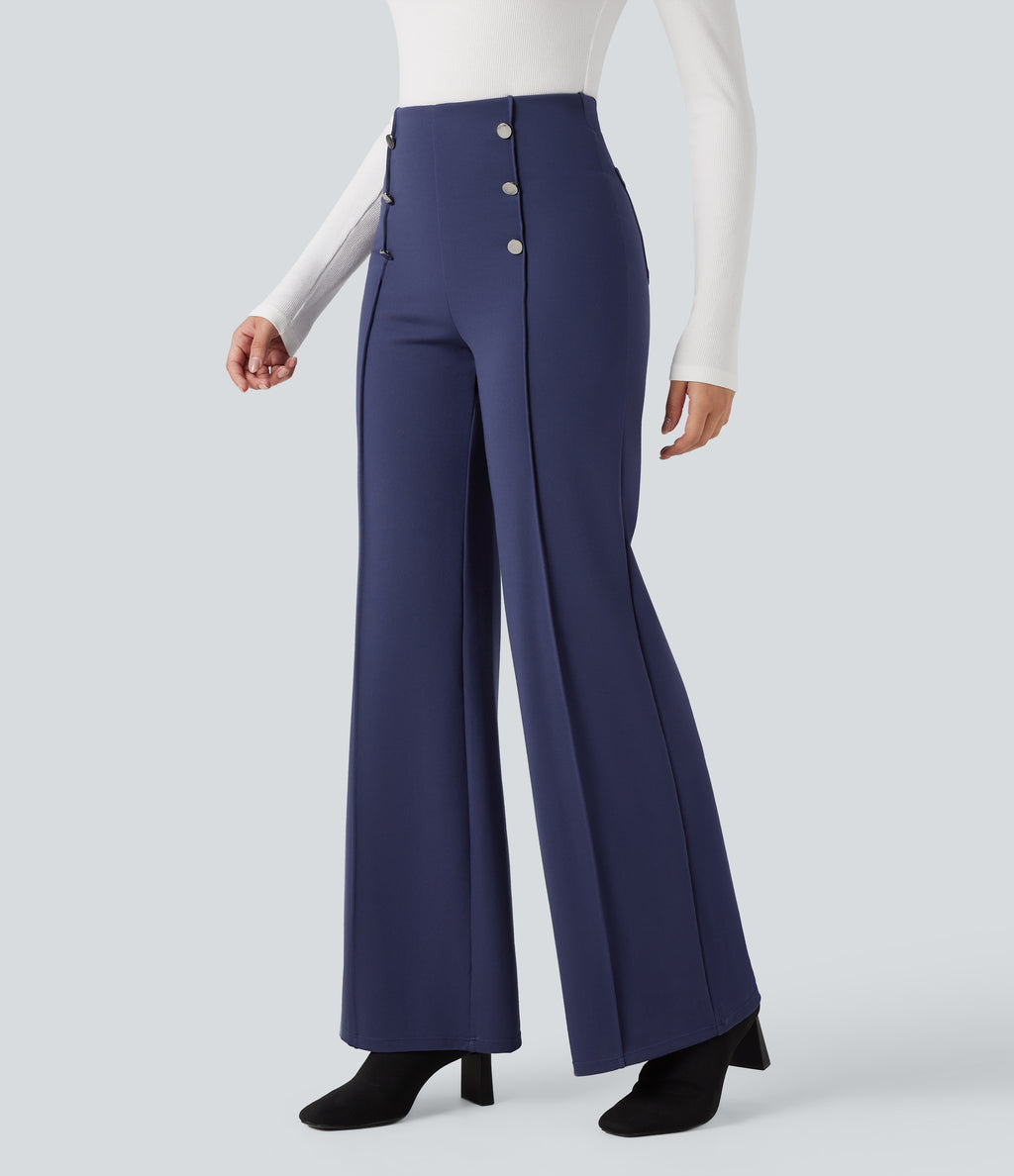 High Waisted Tummy Control Wide Leg Work Trousers — Patriot Blue — view 3