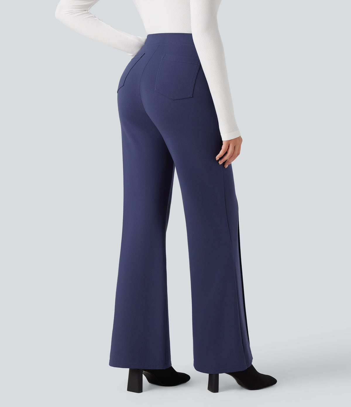 High Waisted Tummy Control Wide Leg Work Trousers — Patriot Blue — view 2