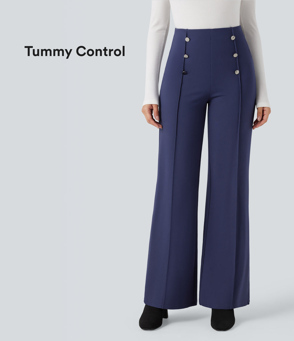 High Waisted Tummy Control Wide Leg Work Trousers — Patriot Blue — view 1