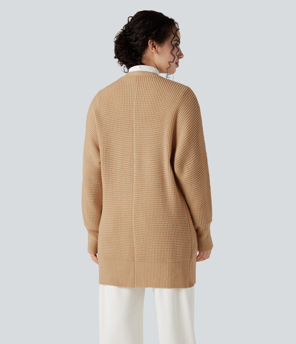 Long Sleeve Casual Cardigan with Pockets — Desert Brown — view 2