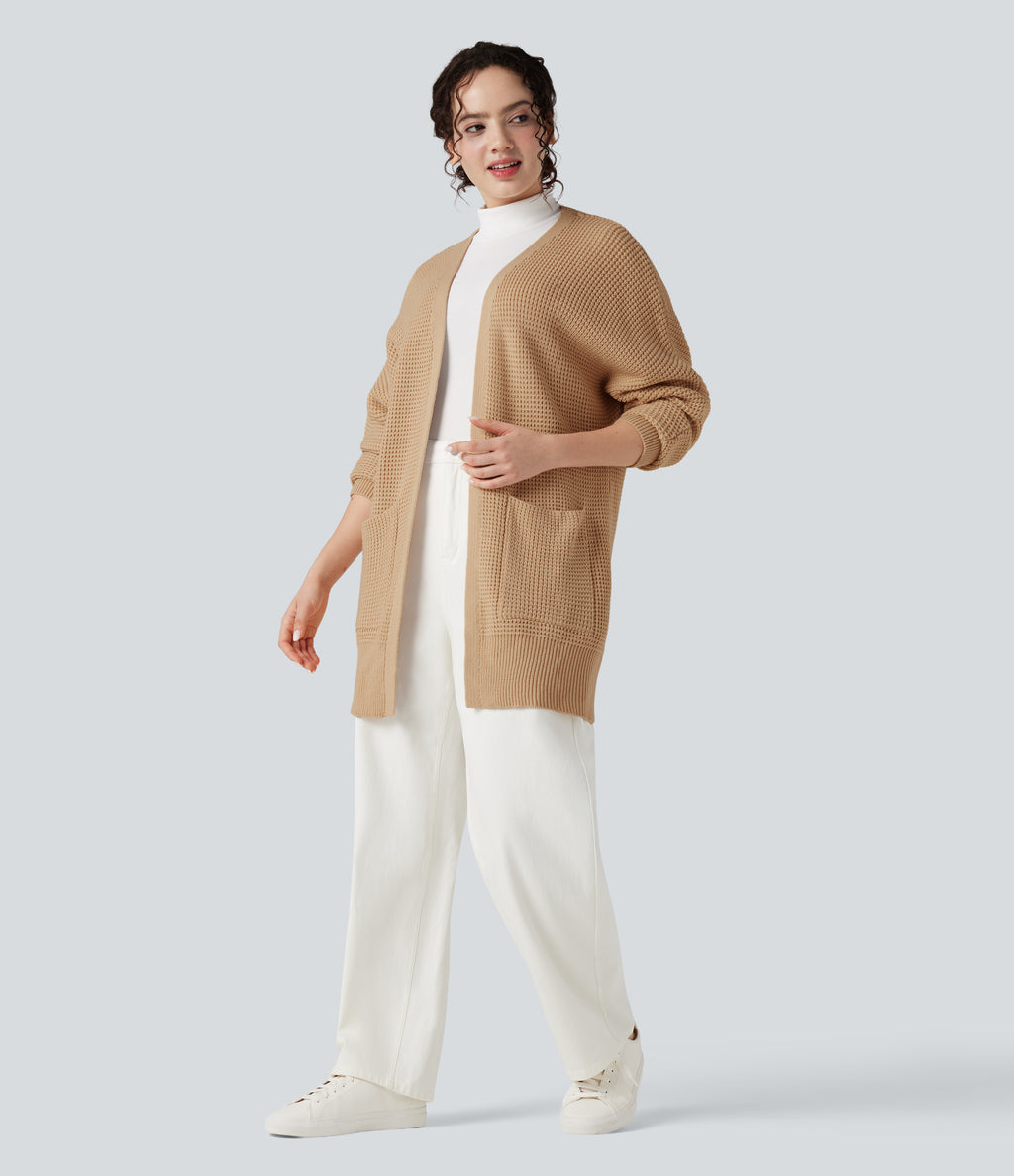 Long Sleeve Casual Cardigan with Pockets — Desert Brown — view 5