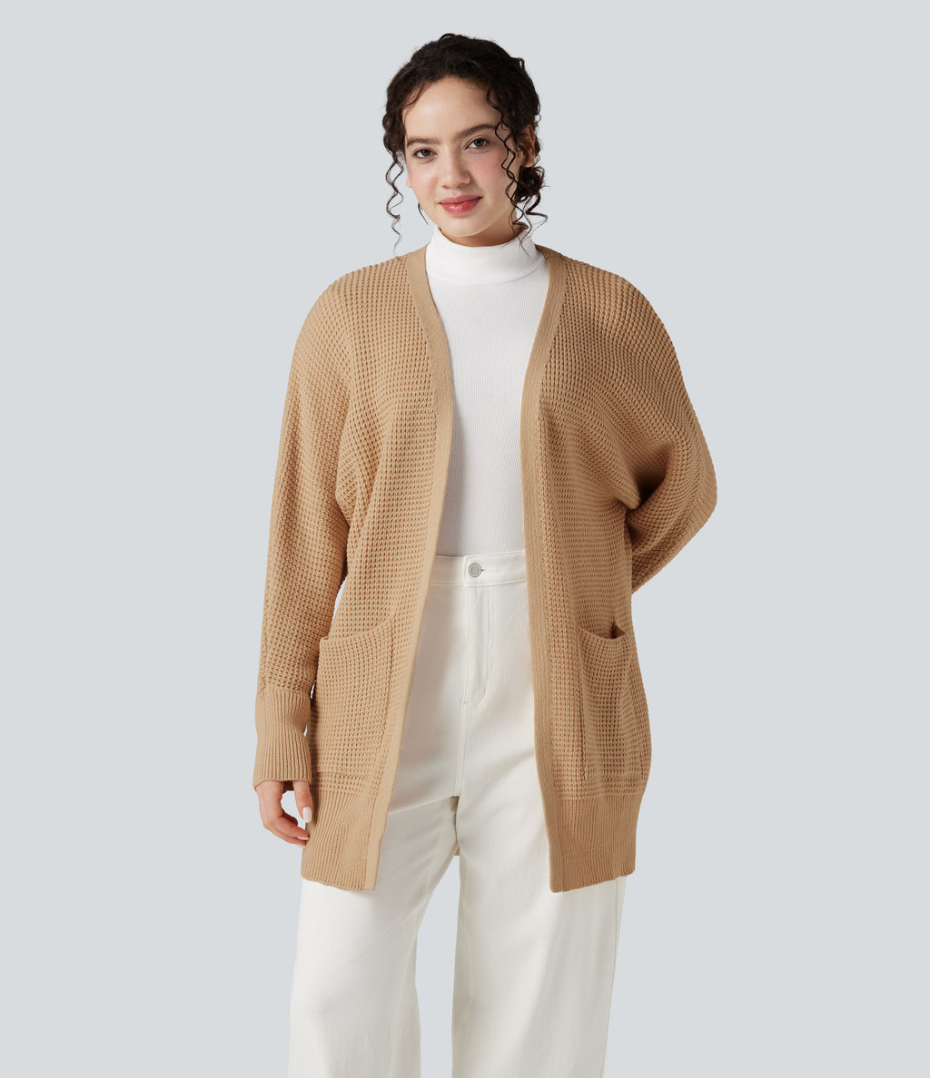 Long Sleeve Casual Cardigan with Pockets — Desert Brown — view 1