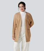 Long Sleeve Casual Cardigan with Pockets — Desert Brown — view 1