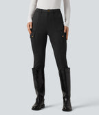 High Waisted Suede Equestrian Cargo Trousers with Pockets — Black — view 3