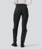 High Waisted Suede Equestrian Cargo Trousers with Pockets — Black — view 2