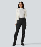High Waisted Suede Equestrian Cargo Trousers with Pockets — Black — view 8