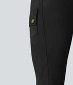 High Waisted Suede Equestrian Cargo Trousers with Pockets — Black — view 6