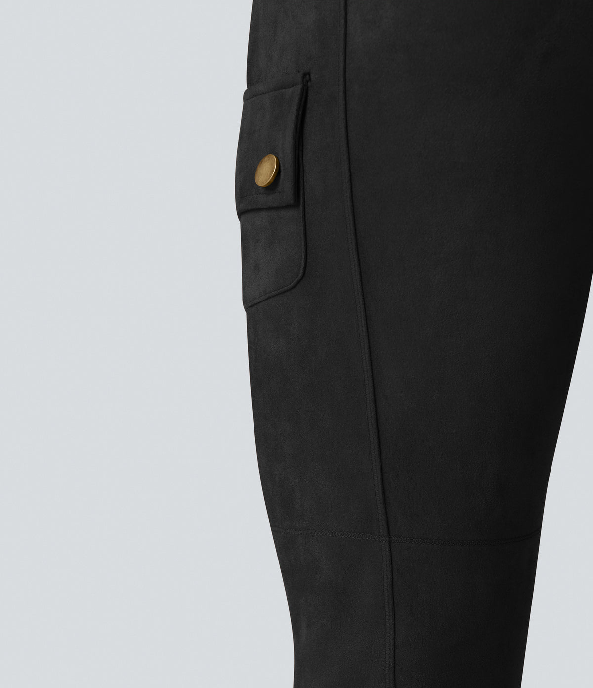 High Waisted Suede Equestrian Cargo Trousers with Pockets — Black — view 6