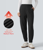 Plush Thermal Mid Rise Work Joggers with Pockets — Black — view 1