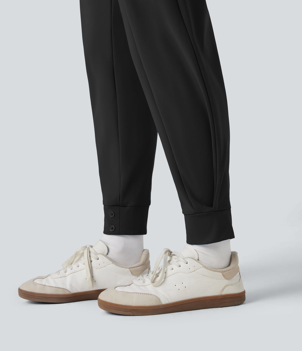 Plush Thermal Mid Rise Work Joggers with Pockets — Black — view 6