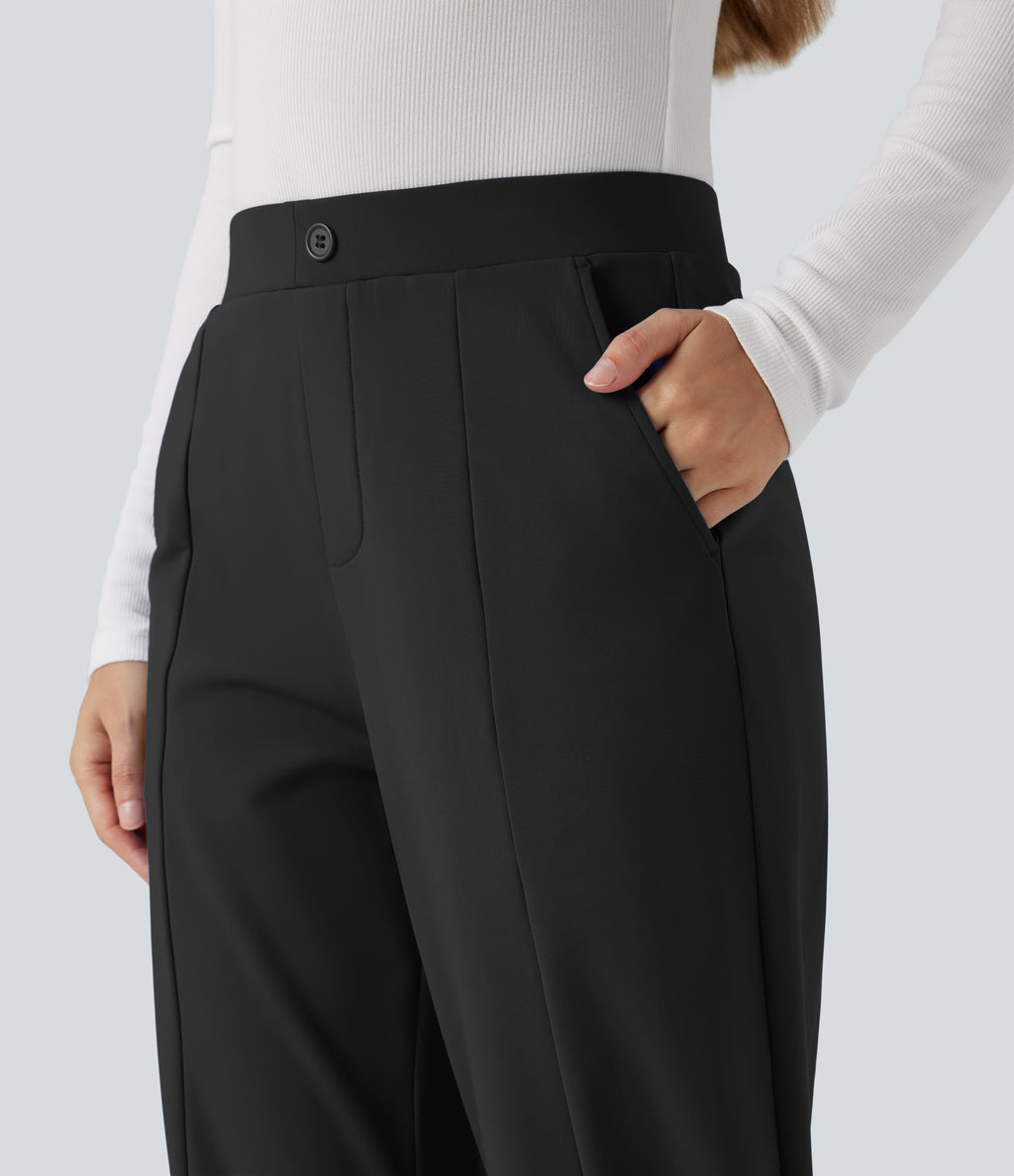 Plush Thermal Mid Rise Work Joggers with Pockets — Black — view 4