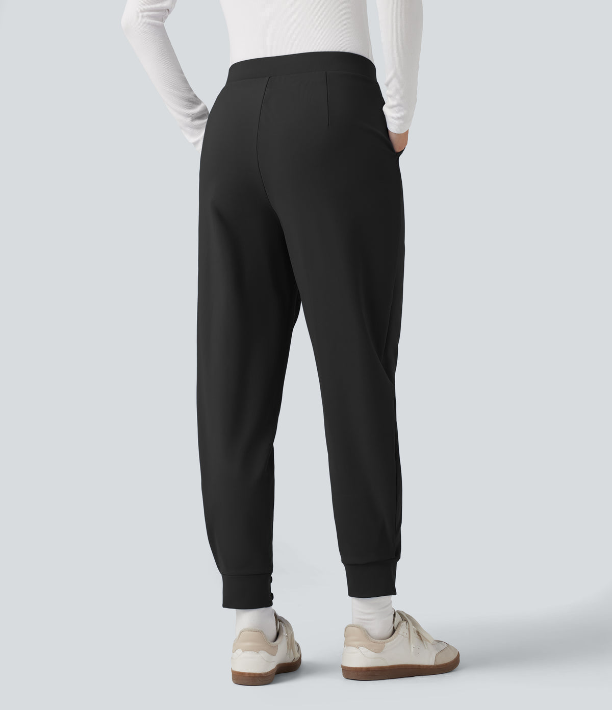 Plush Thermal Mid Rise Work Joggers with Pockets — Black — view 2