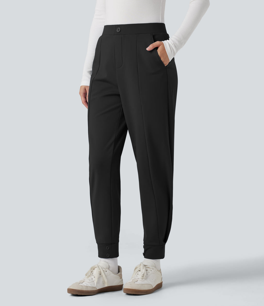 Plush Thermal Mid Rise Work Joggers with Pockets — Black — view 3