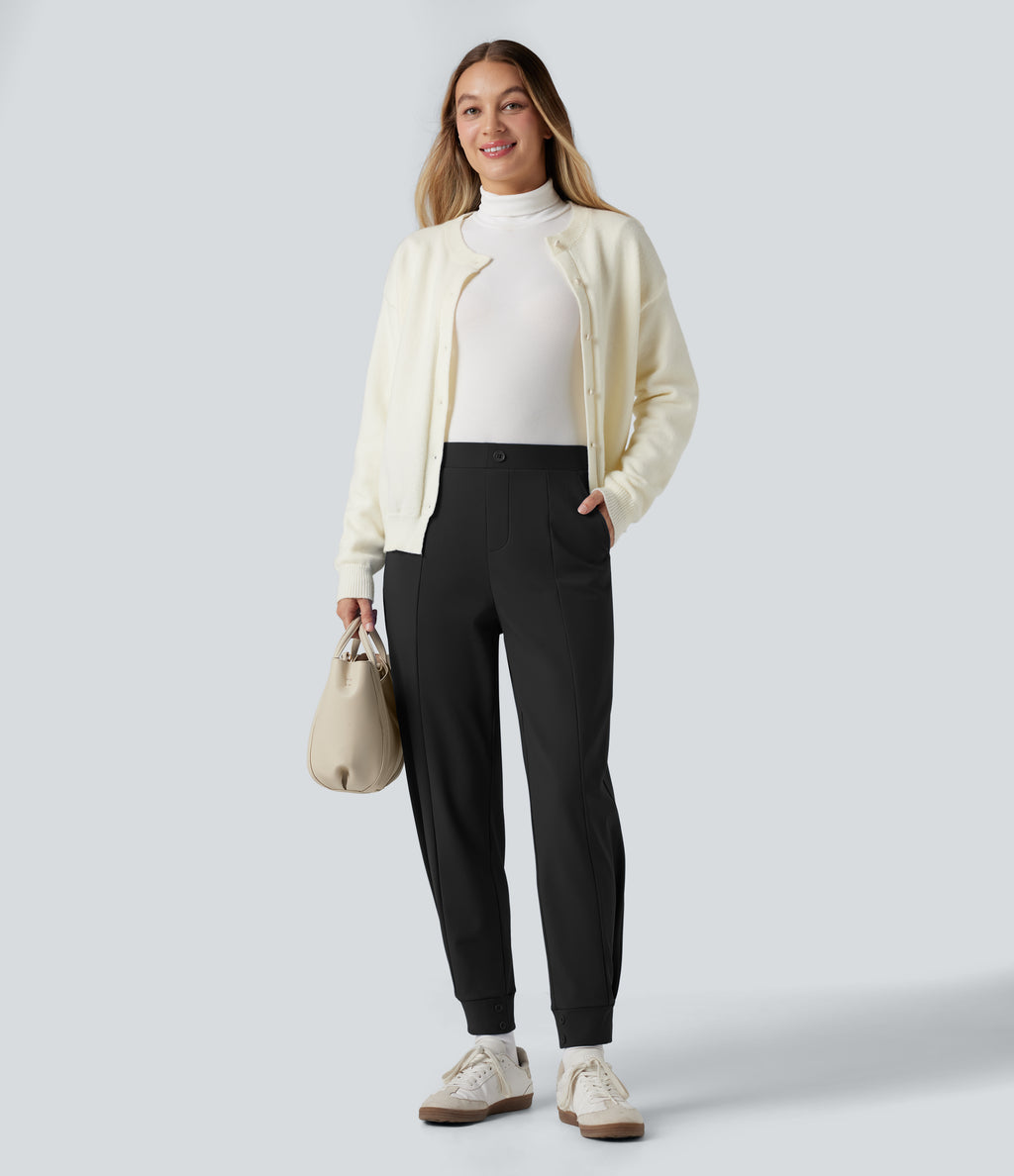 Plush Thermal Mid Rise Work Joggers with Pockets — Black — view 7