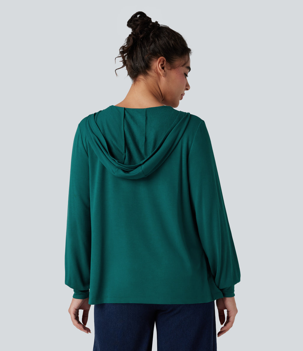 Hooded Square Neck Long Sleeve Casual Sweatshirt — Storm — view 2