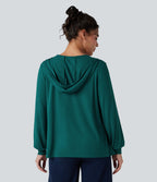 Hooded Square Neck Long Sleeve Casual Sweatshirt — Storm — view 2