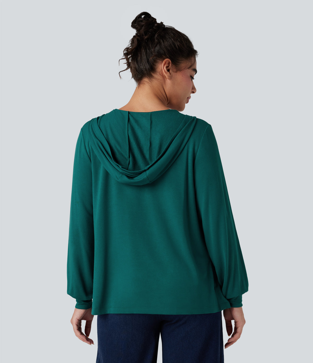 Hooded Square Neck Long Sleeve Casual Sweatshirt — Storm — view 2