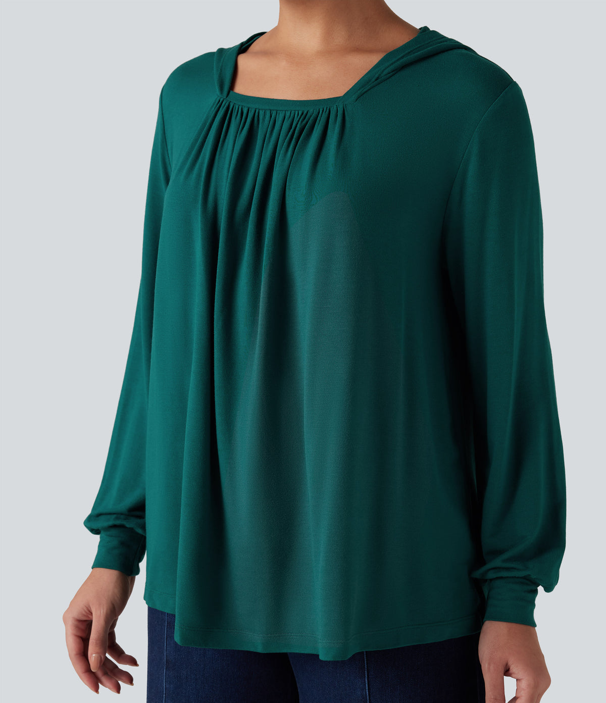 Hooded Square Neck Long Sleeve Casual Sweatshirt — Storm — view 4