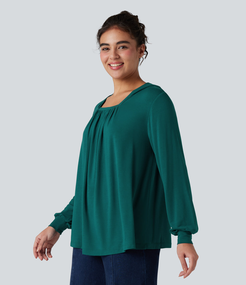 Hooded Square Neck Long Sleeve Casual Sweatshirt — Storm — view 3
