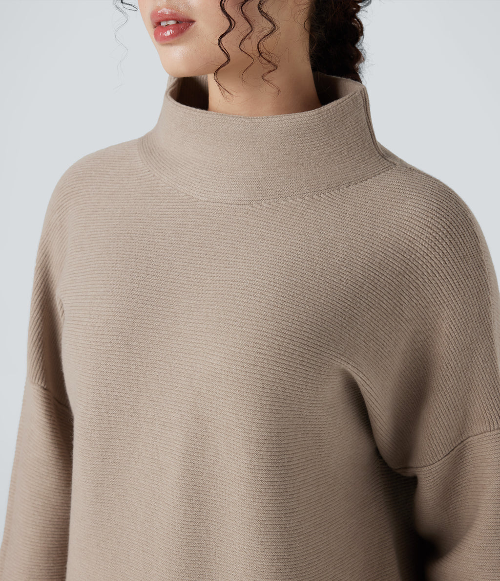 Mock-neck Long Sleeve Casual Jumper — Savannah Tan — view 4