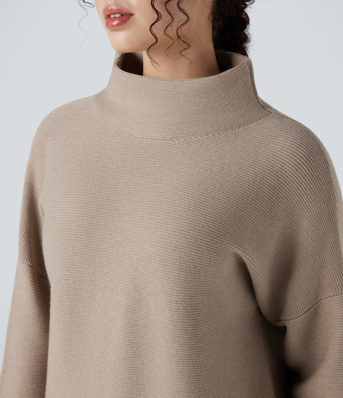 Mock-neck Long Sleeve Casual Jumper — Savannah Tan — view 4