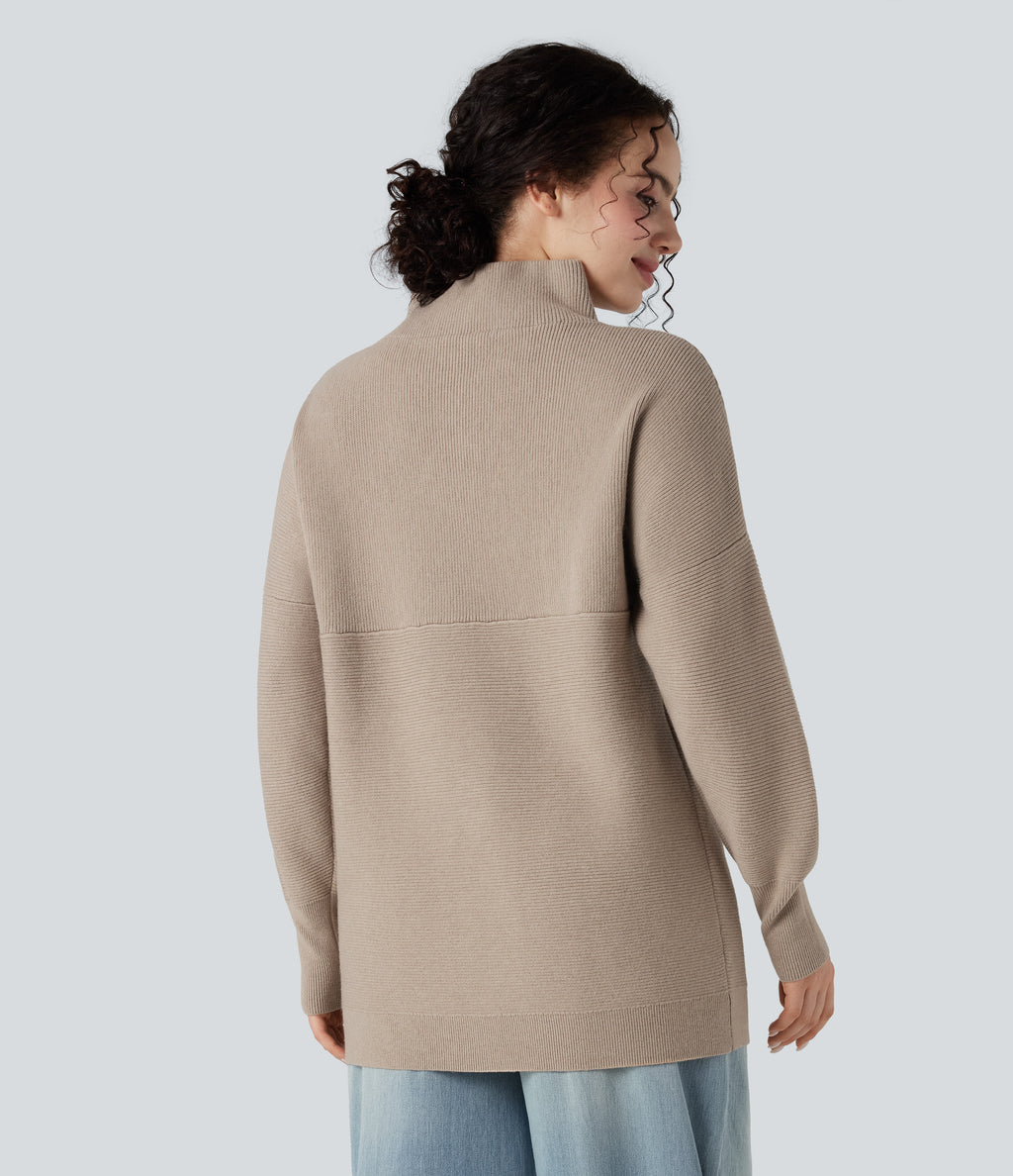 Mock-neck Long Sleeve Casual Jumper — Savannah Tan — view 2