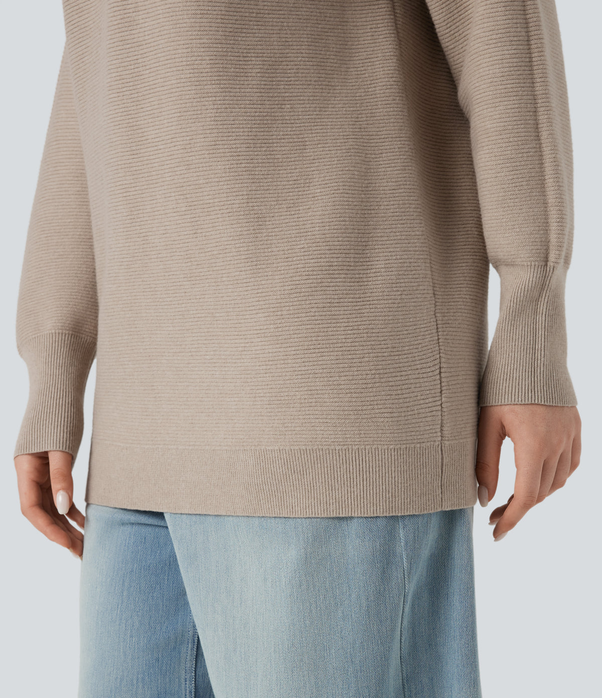 Mock-neck Long Sleeve Casual Jumper — Savannah Tan — view 6