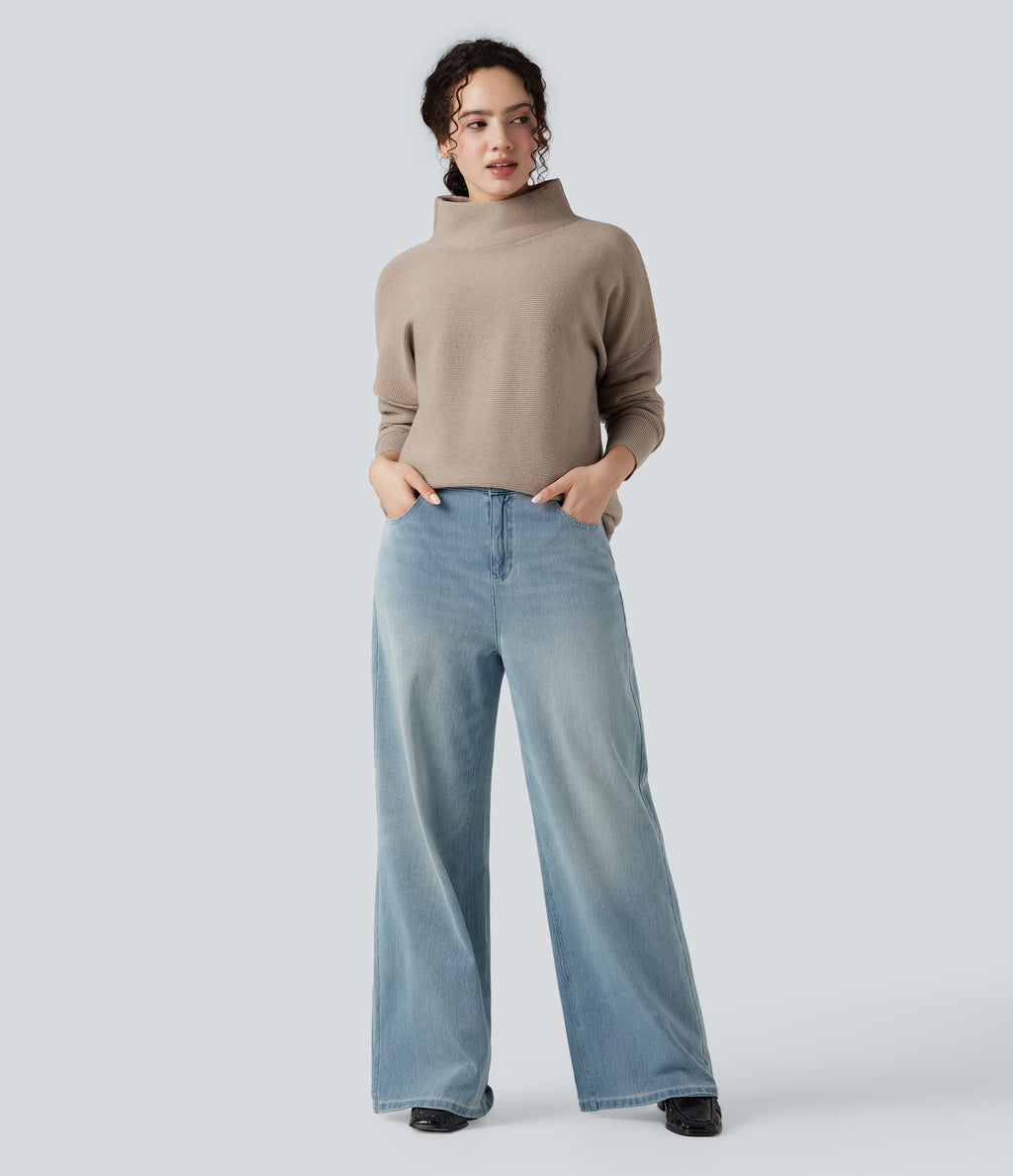 Mock-neck Long Sleeve Casual Jumper — Savannah Tan — view 7
