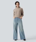 Mock-neck Long Sleeve Casual Jumper — Savannah Tan — view 7