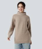 Mock-neck Long Sleeve Casual Jumper — Savannah Tan — view 3