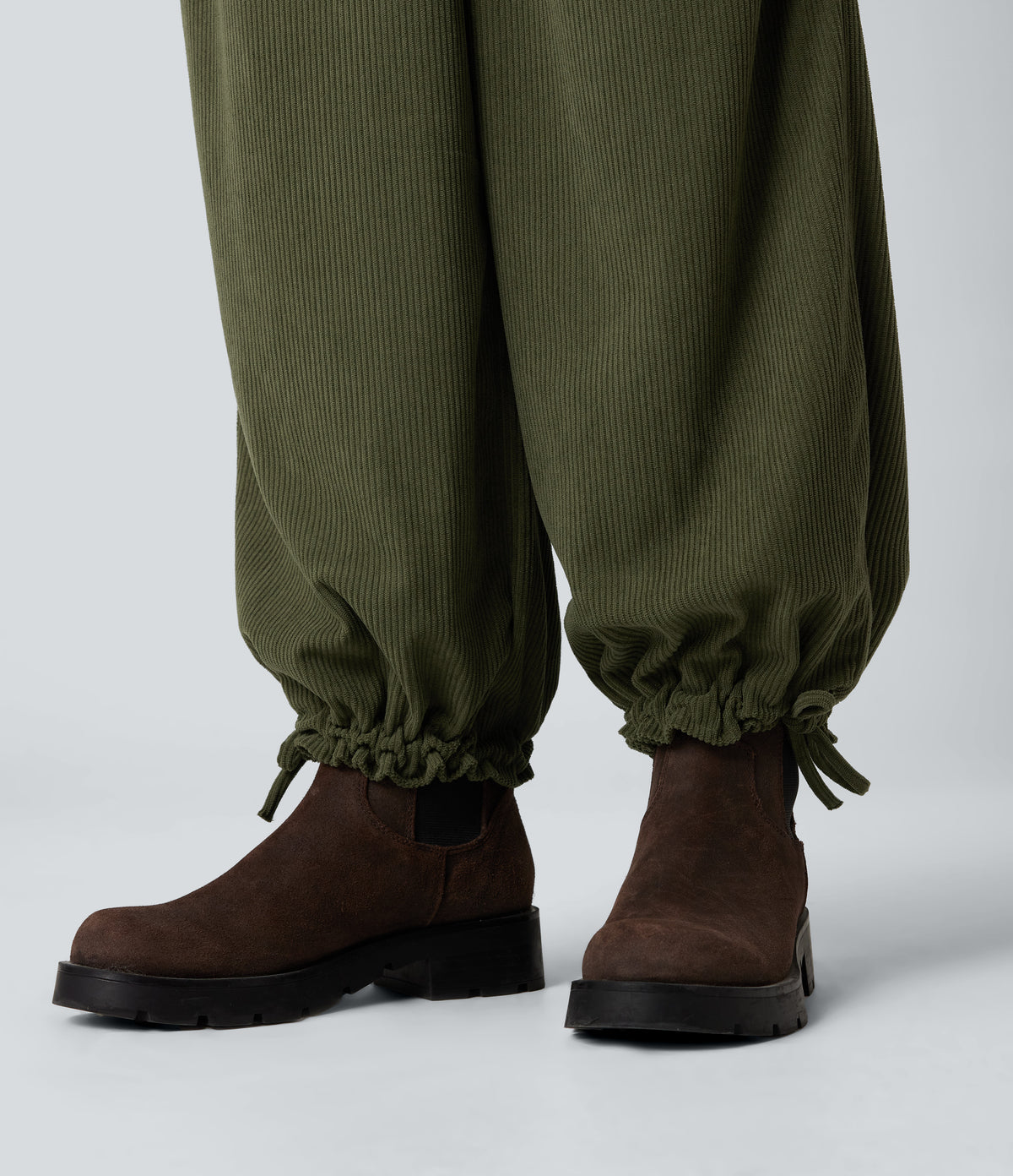 Mid Rise Wide Leg Corduroy Casual Trousers with Pockets — Hazel Mist Green — view 7