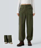 Mid Rise Wide Leg Corduroy Casual Trousers with Pockets — Hazel Mist Green — view 1