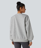 Round Neck Long Sleeve Relaxed Casual Sweatshirt with Pockets — Fog Gray — view 2