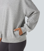 Round Neck Long Sleeve Relaxed Casual Sweatshirt with Pockets — Fog Gray — view 4