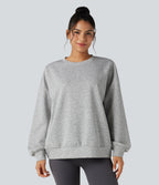 Round Neck Long Sleeve Relaxed Casual Sweatshirt with Pockets — Fog Gray — view 5