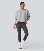 Round Neck Long Sleeve Relaxed Casual Sweatshirt with Pockets — Fog Gray — view 6