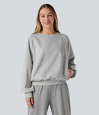 Round Neck Long Sleeve Cut Out Casual Sweatshirt with Pockets — Fog Gray — view 1