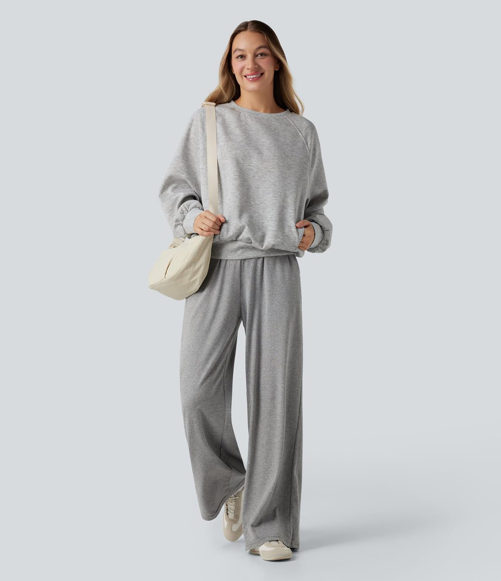 Round Neck Long Sleeve Cut Out Casual Sweatshirt with Pockets — Fog Gray — view 6