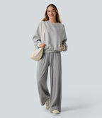 Round Neck Long Sleeve Cut Out Casual Sweatshirt with Pockets — Fog Gray — view 6