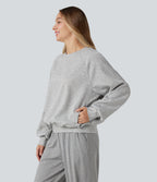 Round Neck Long Sleeve Cut Out Casual Sweatshirt with Pockets — Fog Gray — view 3