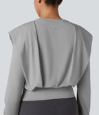 Notched Long Sleeve Yoga Sports Top — Mist Grey — view 5
