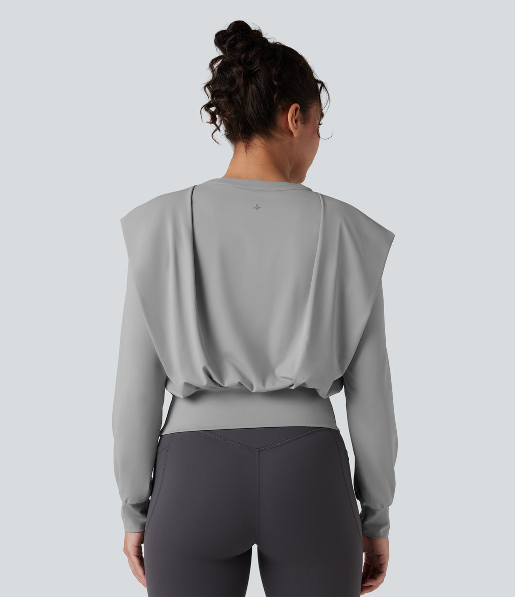 Notched Long Sleeve Yoga Sports Top — Mist Grey — view 2