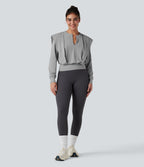 Notched Long Sleeve Yoga Sports Top — Mist Grey — view 6