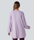 V Neck Long Sleeve High Low Casual Sweatshirt — Misty Purple — view 2