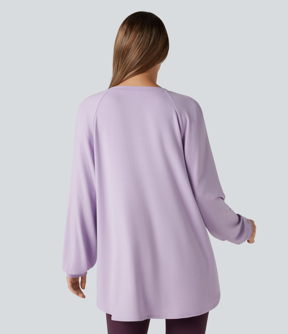 V Neck Long Sleeve High Low Casual Sweatshirt — Misty Purple — view 2