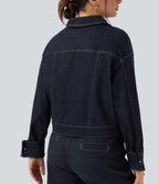 Collar Long Sleeve Denim Casual Jacket — Deep Cobalt Denim — view 5