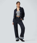 Collar Long Sleeve Denim Casual Jacket — Deep Cobalt Denim — view 6