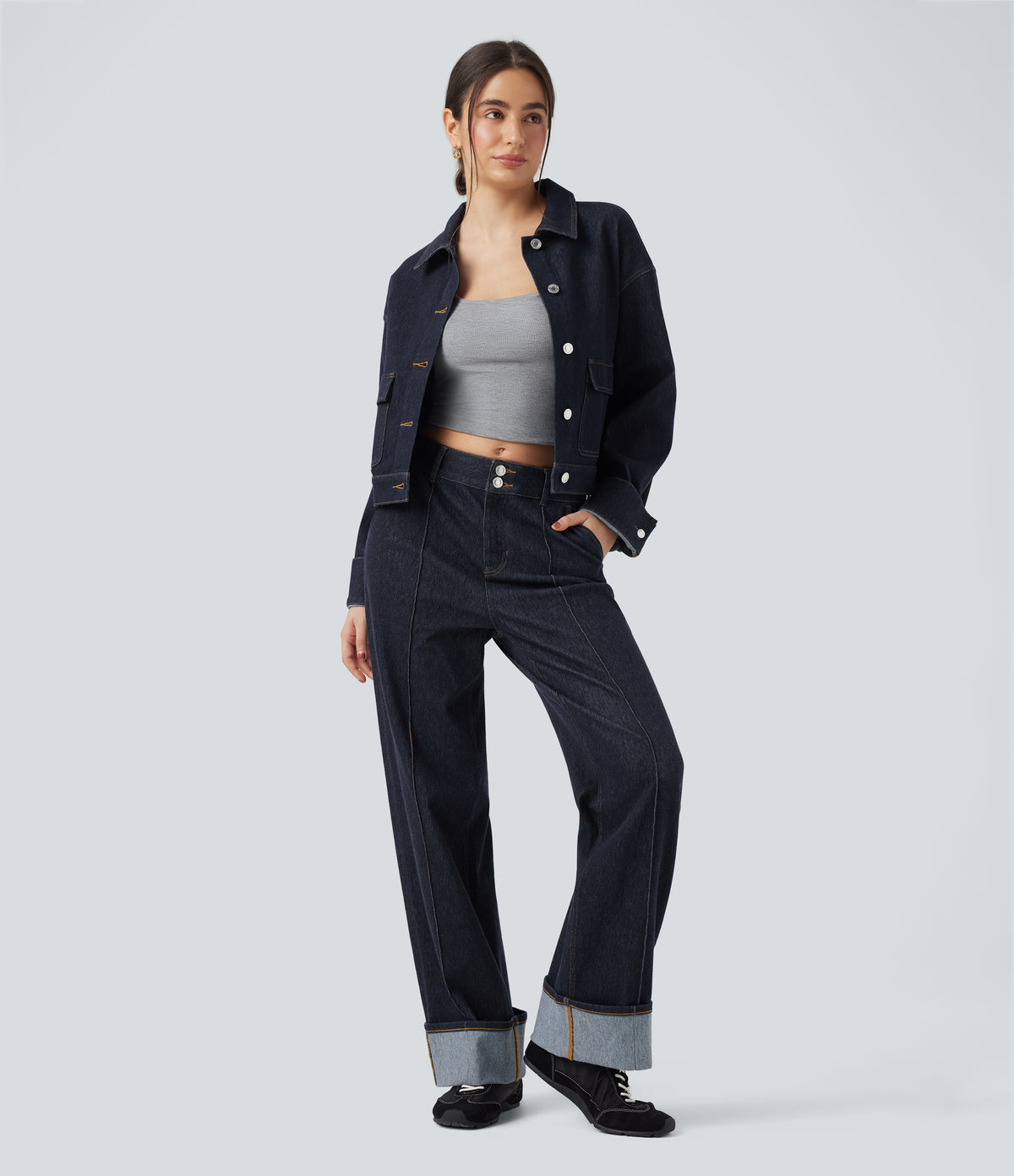 Collar Long Sleeve Denim Casual Jacket — Deep Cobalt Denim — view 6