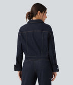 Collar Long Sleeve Denim Casual Jacket — Deep Cobalt Denim — view 3