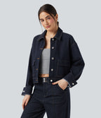 Collar Long Sleeve Denim Casual Jacket — Deep Cobalt Denim — view 2